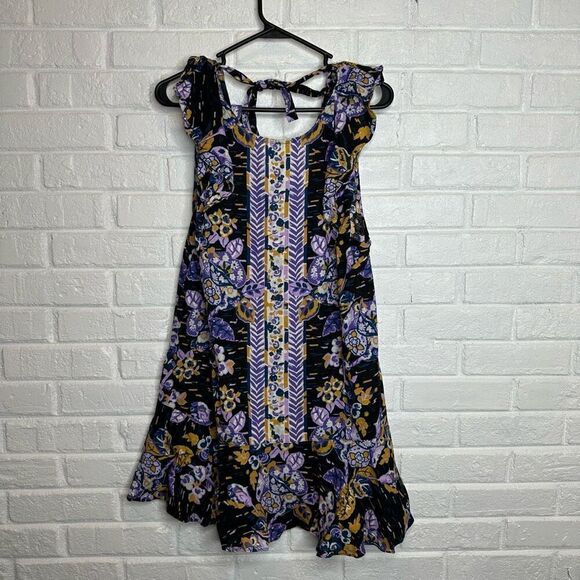 Free People Tunic Summer In Tulum Purple Floral Linen Blend size Large - Picture 1 of 6
